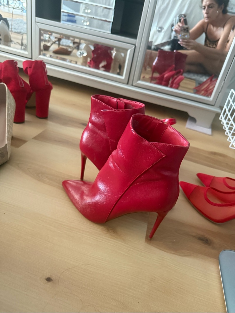 Red Pointed Stiletto Ankle Boots - Sleek High-Heel Design